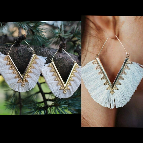 Anthropologie Fringe Tassels Hoop Earrings